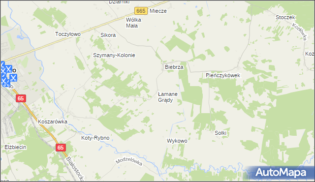 mapa Łamane Grądy, Łamane Grądy na mapie Targeo