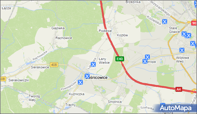 mapa Łany Wielkie gmina Sośnicowice, Łany Wielkie gmina Sośnicowice na mapie Targeo