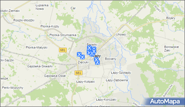 mapa Łapy, Łapy na mapie Targeo