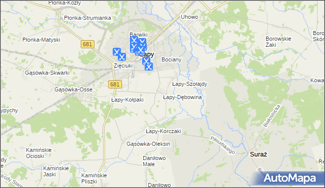 mapa Łapy-Dębowina, Łapy-Dębowina na mapie Targeo