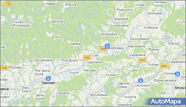 mapa Las gmina Ślemień, Las gmina Ślemień na mapie Targeo