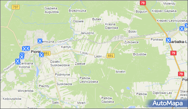 mapa Laski gmina Pionki, Laski gmina Pionki na mapie Targeo