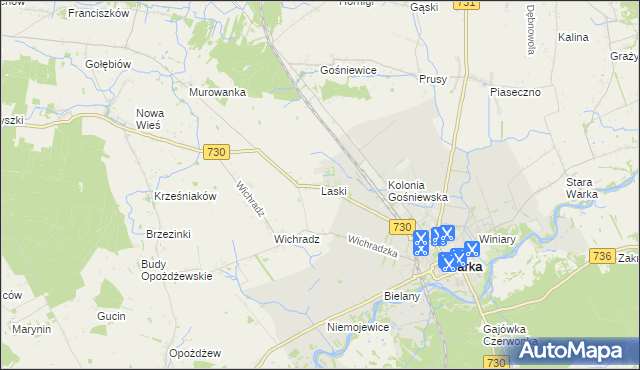 mapa Laski gmina Warka, Laski gmina Warka na mapie Targeo