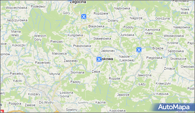 mapa Laskowa powiat limanowski, Laskowa powiat limanowski na mapie Targeo