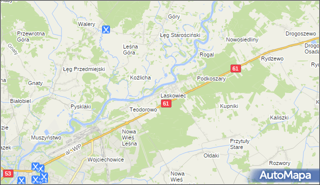 mapa Laskowiec gmina Rzekuń, Laskowiec gmina Rzekuń na mapie Targeo