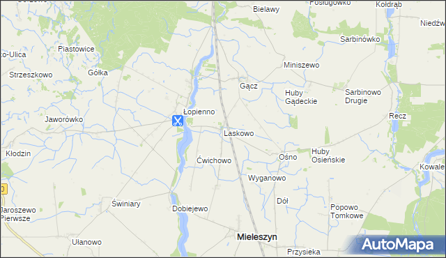 mapa Laskowo gmina Janowiec Wielkopolski, Laskowo gmina Janowiec Wielkopolski na mapie Targeo