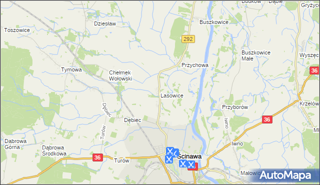 mapa Lasowice gmina Ścinawa, Lasowice gmina Ścinawa na mapie Targeo