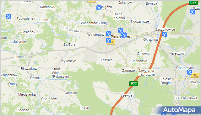 mapa Łaziska gmina Piekoszów, Łaziska gmina Piekoszów na mapie Targeo