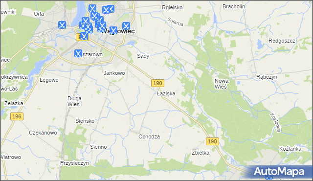 mapa Łaziska gmina Wągrowiec, Łaziska gmina Wągrowiec na mapie Targeo