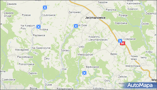 mapa Łazy gmina Jerzmanowice-Przeginia, Łazy gmina Jerzmanowice-Przeginia na mapie Targeo