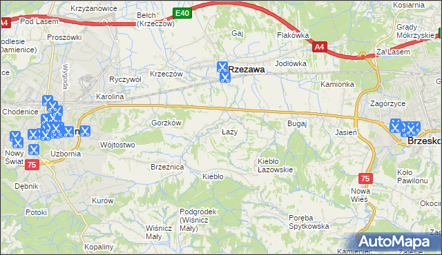 mapa Łazy gmina Rzezawa, Łazy gmina Rzezawa na mapie Targeo