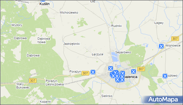 mapa Łęczyce gmina Opalenica, Łęczyce gmina Opalenica na mapie Targeo