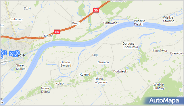 mapa Łęg gmina Chełmno, Łęg gmina Chełmno na mapie Targeo