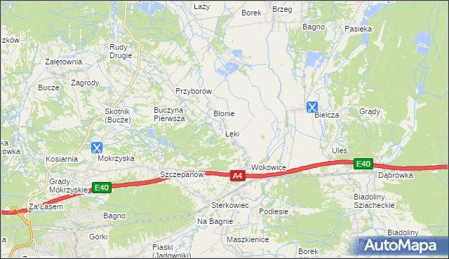 mapa Łęki gmina Borzęcin, Łęki gmina Borzęcin na mapie Targeo