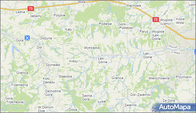 mapa Łęki Górne gmina Pilzno, Łęki Górne gmina Pilzno na mapie Targeo