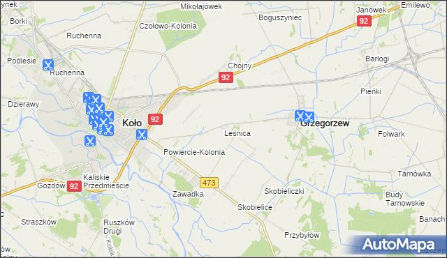 mapa Leśnica gmina Koło, Leśnica gmina Koło na mapie Targeo