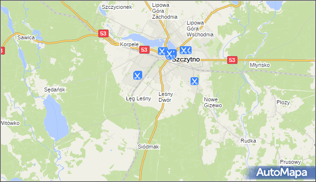 mapa Leśny Dwór gmina Szczytno, Leśny Dwór gmina Szczytno na mapie Targeo