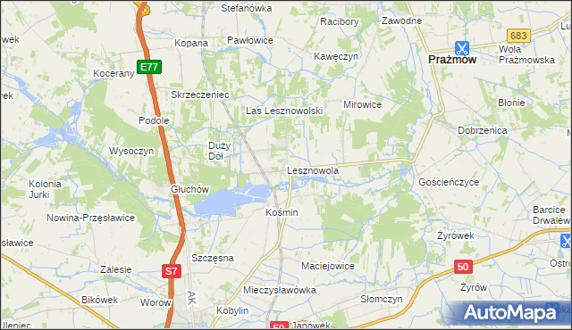 mapa Lesznowola gmina Grójec, Lesznowola gmina Grójec na mapie Targeo