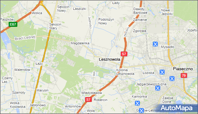 mapa Lesznowola powiat piaseczyński, Lesznowola powiat piaseczyński na mapie Targeo