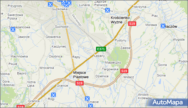 mapa Łężany gmina Miejsce Piastowe, Łężany gmina Miejsce Piastowe na mapie Targeo