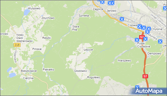 mapa Łężyce gmina Wejherowo, Łężyce gmina Wejherowo na mapie Targeo