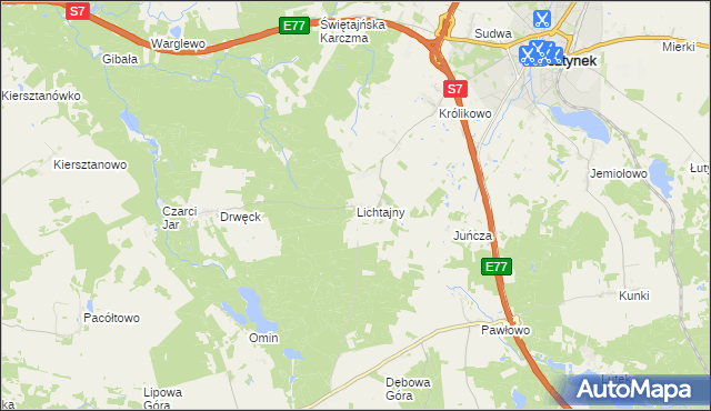 mapa Lichtajny gmina Olsztynek, Lichtajny gmina Olsztynek na mapie Targeo