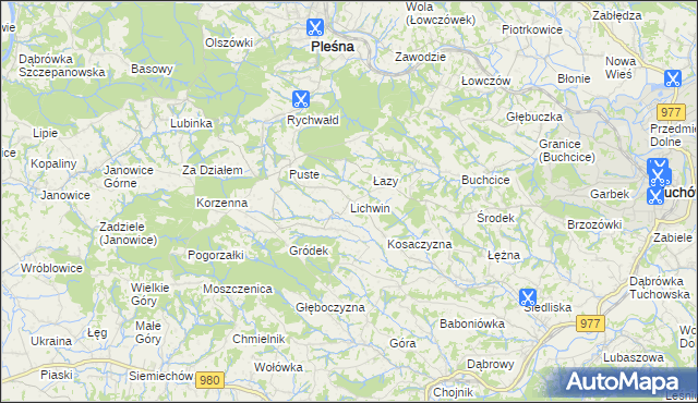 mapa Lichwin gmina Pleśna, Lichwin gmina Pleśna na mapie Targeo