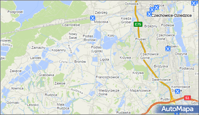 mapa Ligota gmina Czechowice-Dziedzice, Ligota gmina Czechowice-Dziedzice na mapie Targeo