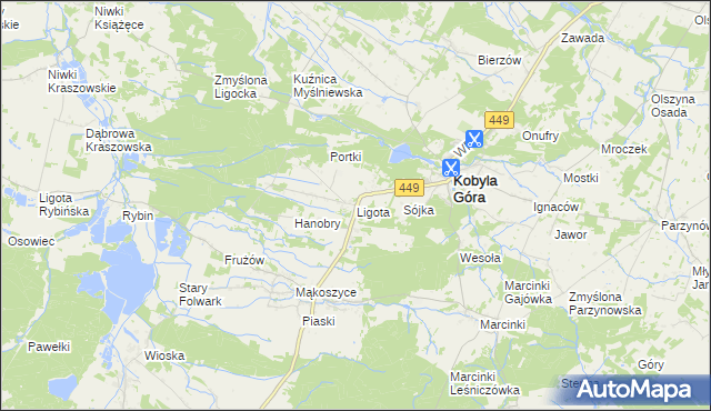 mapa Ligota gmina Kobyla Góra, Ligota gmina Kobyla Góra na mapie Targeo