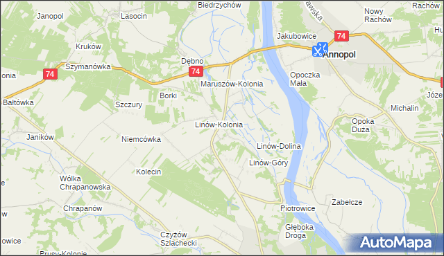 mapa Linów gmina Zawichost, Linów gmina Zawichost na mapie Targeo