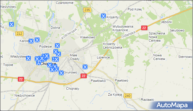 mapa Lipienice gmina Chojnice, Lipienice gmina Chojnice na mapie Targeo