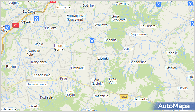 mapa Lipinki powiat gorlicki, Lipinki powiat gorlicki na mapie Targeo