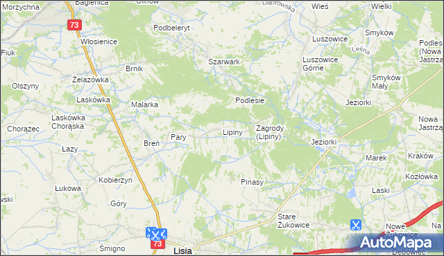 mapa Lipiny gmina Dąbrowa Tarnowska, Lipiny gmina Dąbrowa Tarnowska na mapie Targeo