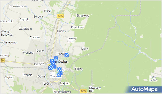 mapa Lipiny gmina Hajnówka, Lipiny gmina Hajnówka na mapie Targeo