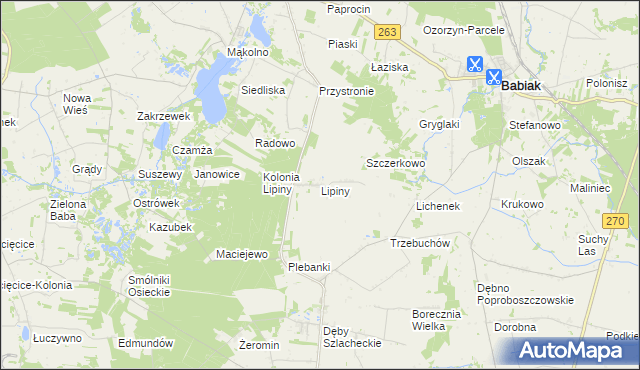 mapa Lipiny gmina Osiek Mały, Lipiny gmina Osiek Mały na mapie Targeo