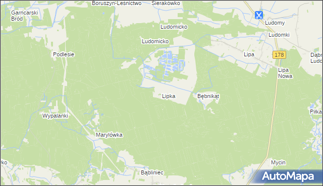 mapa Lipka gmina Oborniki, Lipka gmina Oborniki na mapie Targeo