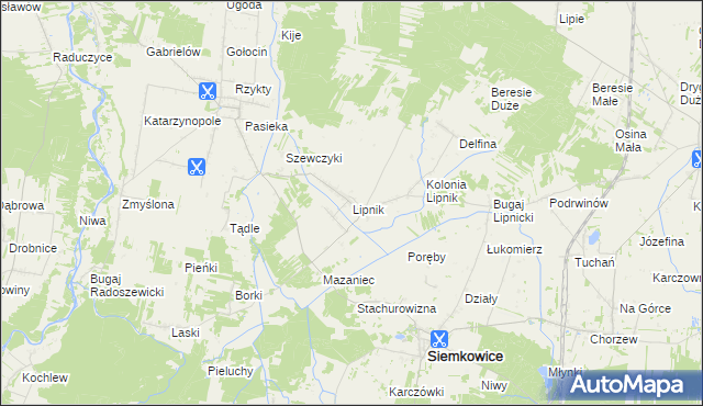 mapa Lipnik gmina Siemkowice, Lipnik gmina Siemkowice na mapie Targeo