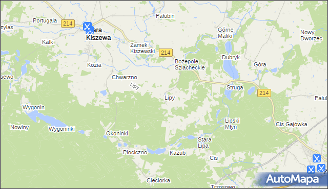 mapa Lipy gmina Stara Kiszewa, Lipy gmina Stara Kiszewa na mapie Targeo