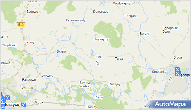 mapa Liski gmina Sępopol, Liski gmina Sępopol na mapie Targeo