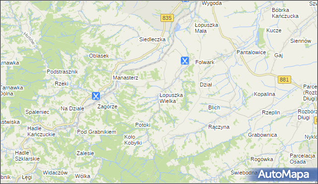 mapa Łopuszka Wielka, Łopuszka Wielka na mapie Targeo