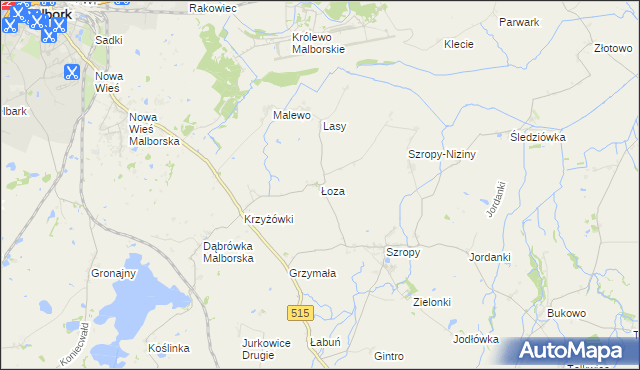 mapa Łoza gmina Stary Targ, Łoza gmina Stary Targ na mapie Targeo