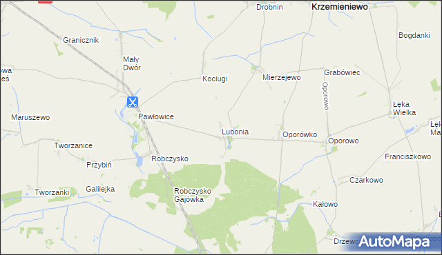 mapa Lubonia gmina Krzemieniewo, Lubonia gmina Krzemieniewo na mapie Targeo