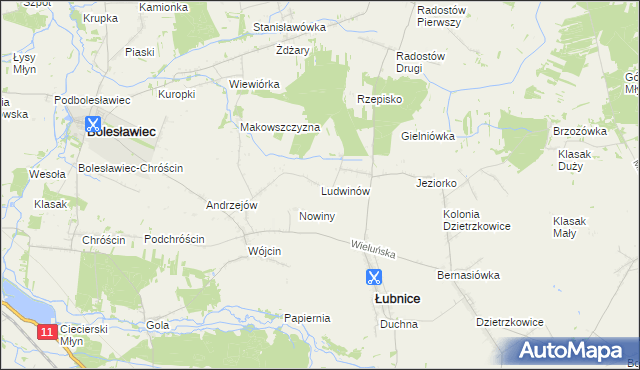 mapa Ludwinów gmina Łubnice, Ludwinów gmina Łubnice na mapie Targeo