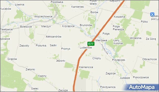 mapa Ludwinów gmina Wodzisław, Ludwinów gmina Wodzisław na mapie Targeo