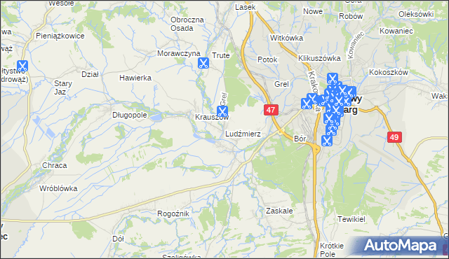 mapa Ludźmierz, Ludźmierz na mapie Targeo