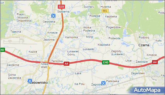 mapa Łukawiec gmina Trzebownisko, Łukawiec gmina Trzebownisko na mapie Targeo