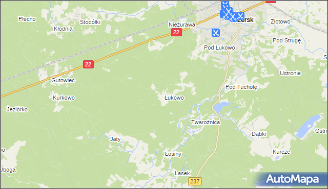 mapa Łukowo gmina Czersk, Łukowo gmina Czersk na mapie Targeo