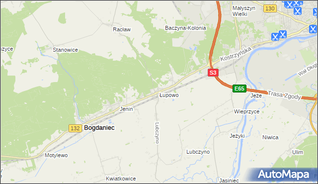 mapa Łupowo gmina Bogdaniec, Łupowo gmina Bogdaniec na mapie Targeo