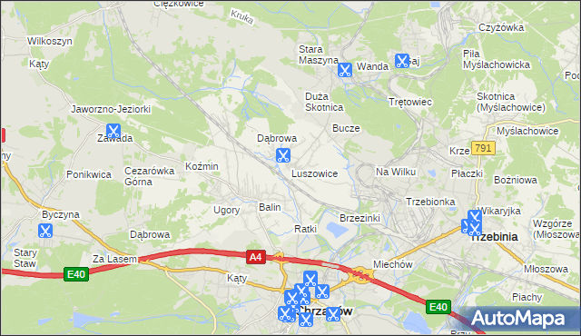 mapa Luszowice gmina Chrzanów, Luszowice gmina Chrzanów na mapie Targeo