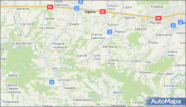 mapa Łysa Góra gmina Dębno, Łysa Góra gmina Dębno na mapie Targeo